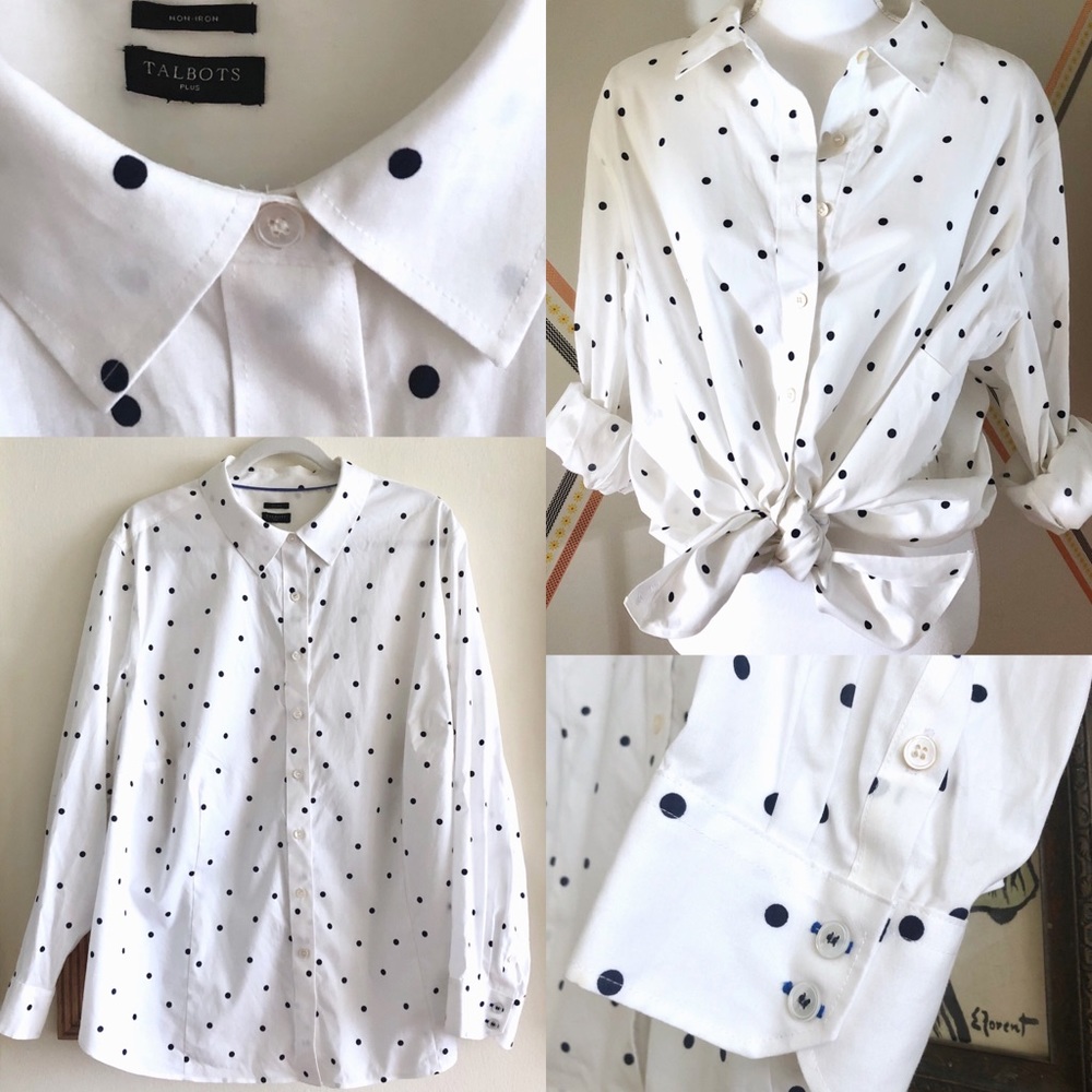 Talbots 3X Polka Dot Plus No Iron Button Top